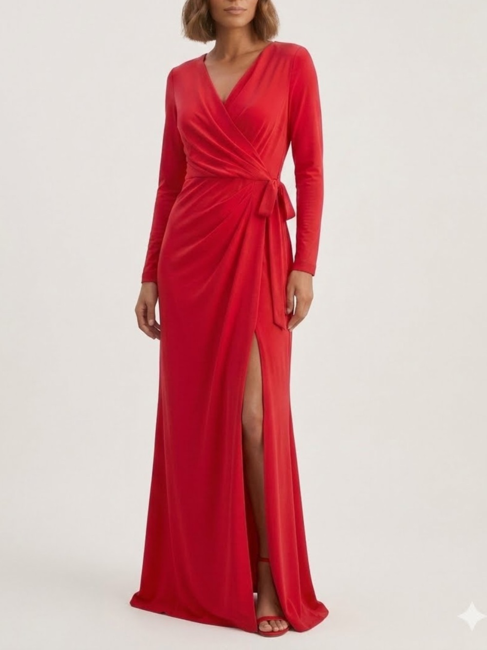 NWT Vintage Lord & Taylor x En Francais by Huey Waltzer Red Long Sleeve Gown.